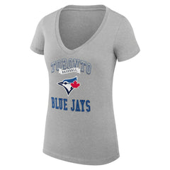 Toronto Blue Jays G-III 4Her by Carl Banks Women's Super-Slim Fit Lightweight Team Logo Graphic V-Neck T-Shirt Heather Gray