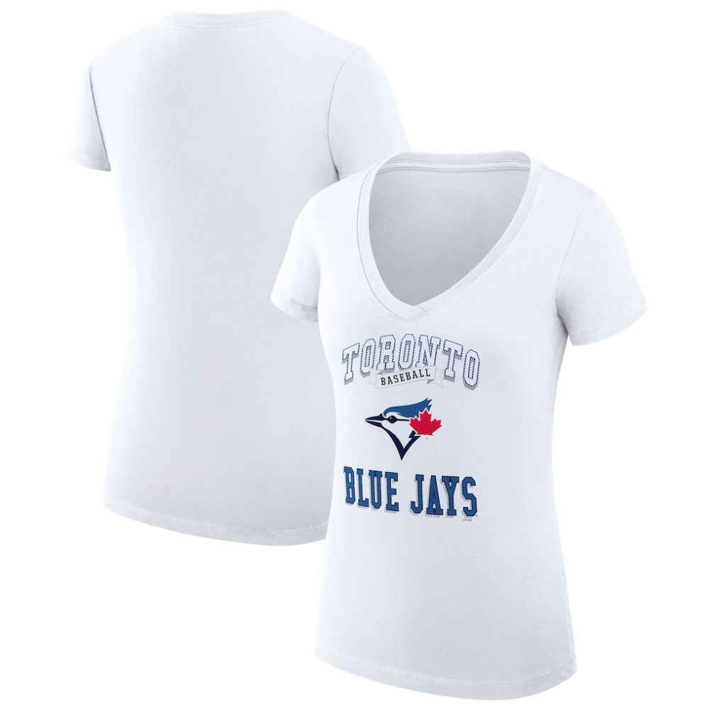 Toronto Blue Jays G-III 4Her by Carl Banks Women's Super-Slim Fit Lightweight Team Logo Graphic V-Neck T-Shirt White