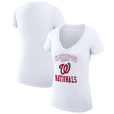 Washington Nationals G-III 4Her by Carl Banks Women's Super-Slim Fit Lightweight Team Logo Graphic V-Neck T-Shirt White