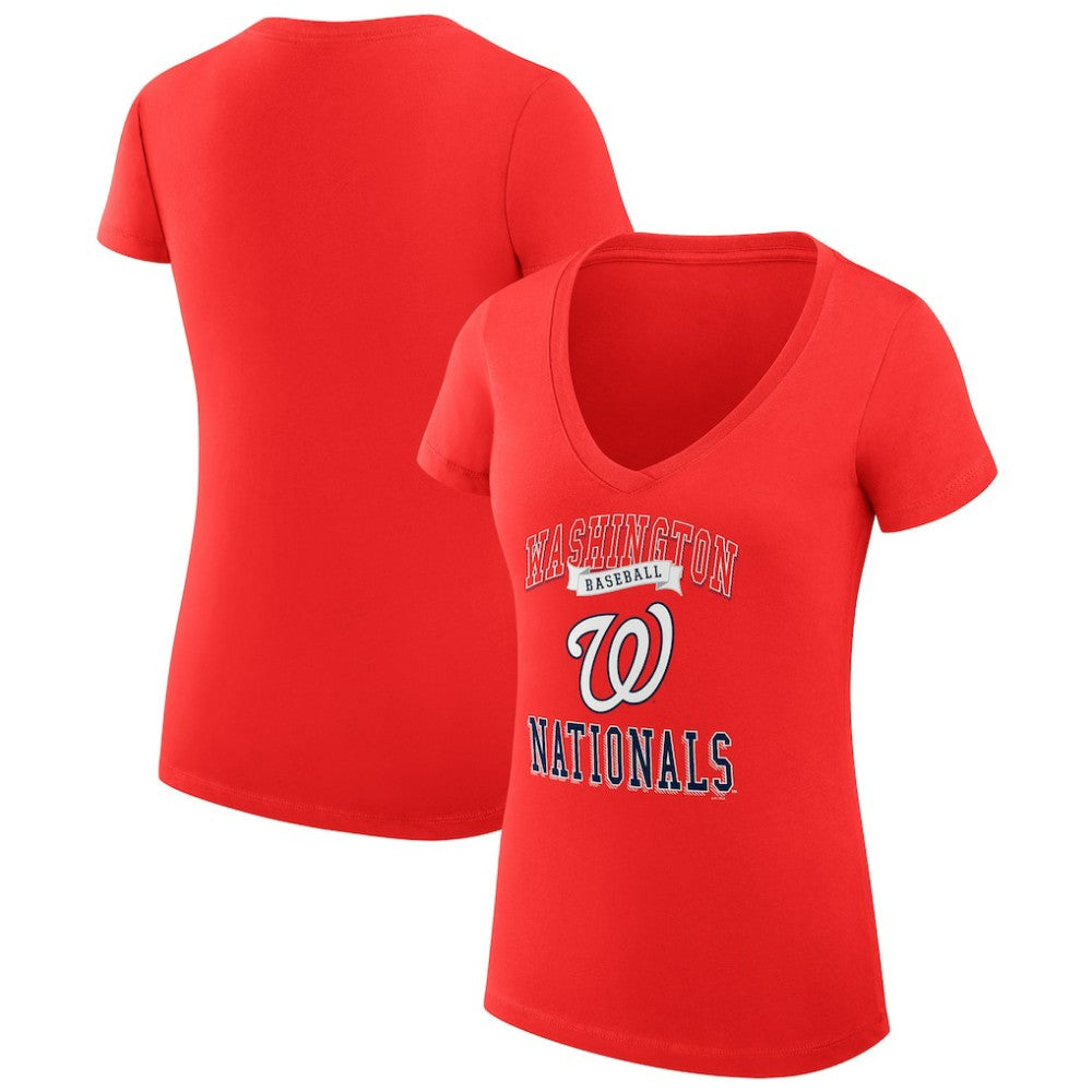 Washington Nationals G-III 4Her by Carl Banks Women's Super-Slim Fit Lightweight Team Logo Graphic V-Neck T-Shirt Red