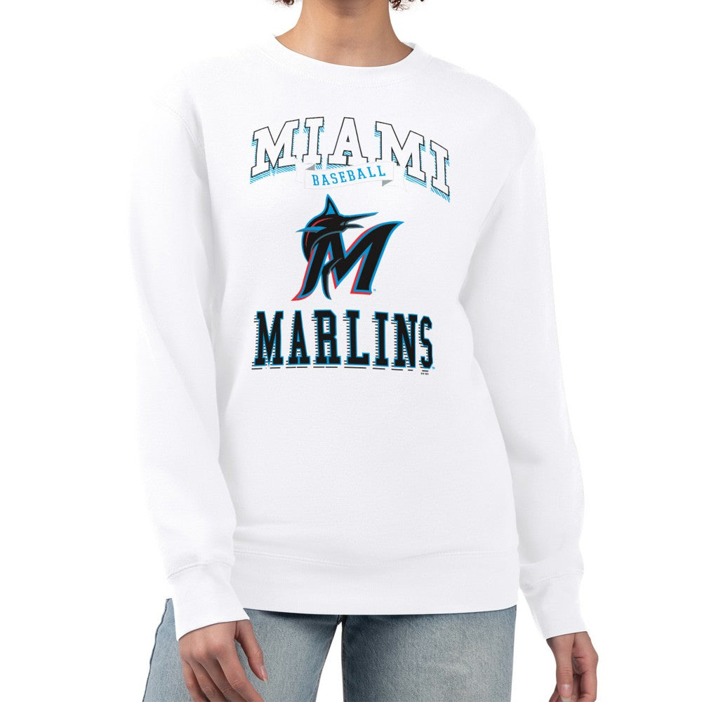 Miami Marlins G-III 4Her by Carl Banks Women's Team Logo Graphic Tri-Blend Fleece Pullover Sweatshirt White