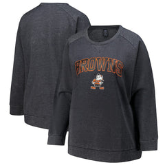 Cleveland Browns Profile Women's Plus Size Acid Wash Raglan Sweatshirt - Charcoal sale