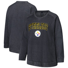 Pittsburgh Steelers Profile Women's Plus Size Acid Wash Raglan Sweatshirt - Charcoal online