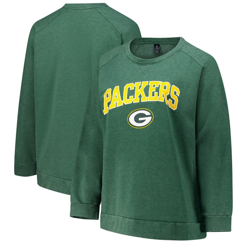 Green Bay Packers Profile Women's Plus Size Acid Wash Raglan Sweatshirt - Heather Green outlet