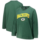 Green Bay Packers Profile Women's Plus Size Acid Wash Raglan Sweatshirt - Heather Green outlet