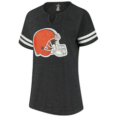 Cleveland Browns Women's Plus Size Logo Striped Raglan Notch Neck T-Shirt - Charcoal cheap
