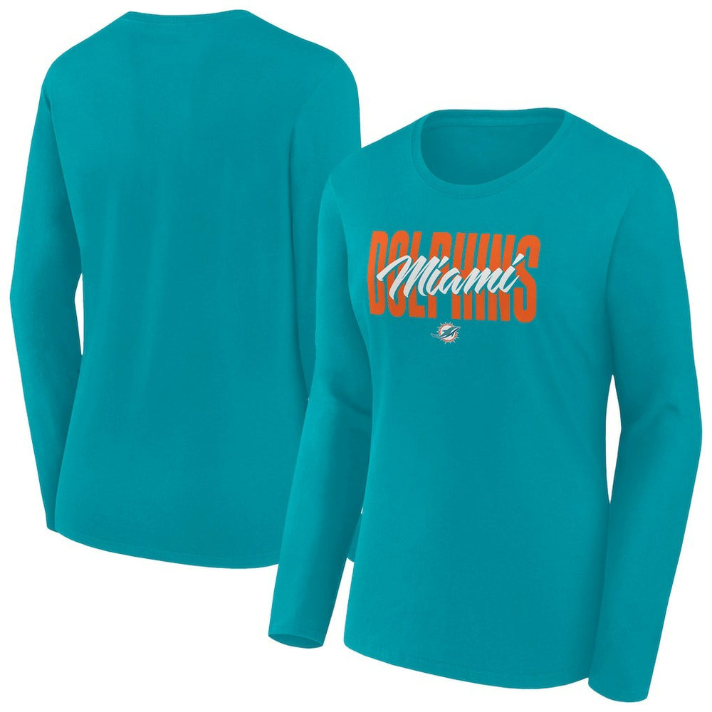 Miami Dolphins Women's Long Sleeve Scoop Neck T-Shirt - Aqua on sale
