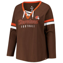 Cleveland Browns Women's Plus Size Won & Done Lace-Up V-Neck Long Sleeve T-Shirt - Brown outlet