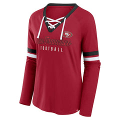 San Francisco 49ers Women's Plus Size Won & Done Lace-Up V-Neck Long Sleeve T-Shirt - Scarlet discount