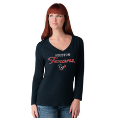 Houston Texans G-III 4Her by Carl Banks Women's Post Season Long Sleeve V-Neck T-Shirt - Navy on sale