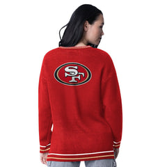 San Francisco 49ers Starter Women's Oversized On the Ball Intarsia Knit Pullover Sweater - Scarlet sale