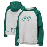 New York Jets DKNY Sport Women's Joy Cropped Raglan Pullover Hoodie - Gray/Green outlet