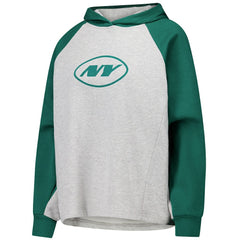New York Jets DKNY Sport Women's Joy Cropped Raglan Pullover Hoodie - Gray/Green outlet