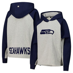 Seattle Seahawks DKNY Sport Women's Joy Cropped Raglan Pullover Hoodie - Gray/College Navy on sale
