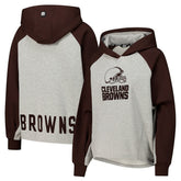 Cleveland Browns DKNY Sport Women's Joy Cropped Raglan Pullover Hoodie - Gray/Brown cheap