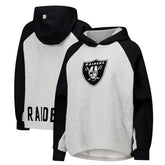 Las Vegas Raiders DKNY Sport Women's Joy Cropped Raglan Pullover Hoodie - Gray/Black for sale
