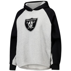 Las Vegas Raiders DKNY Sport Women's Joy Cropped Raglan Pullover Hoodie - Gray/Black for sale