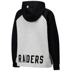 Las Vegas Raiders DKNY Sport Women's Joy Cropped Raglan Pullover Hoodie - Gray/Black for sale