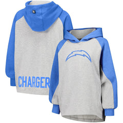 Los Angeles Chargers DKNY Sport Women's Joy Cropped Raglan Pullover Hoodie - Gray/Powder Blue cheap