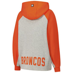 Denver Broncos DKNY Sport Women's Joy Cropped Raglan Pullover Hoodie - Gray/Orange cheap