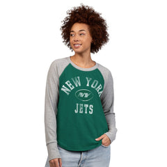 New York Jets G-III 4Her by Carl Banks Women's Waffle Knit Raglan Long Sleeve T-Shirt - Green/Heather Gray cheap