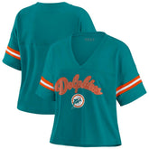 Miami Dolphins WEAR by Erin Andrews Women's Plus Size Color Block Boxy V-Neck T-Shirt - Aqua outlet