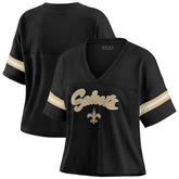 New Orleans Saints WEAR by Erin Andrews Women's Plus Size Color Block Boxy V-Neck T-Shirt - Black on sale