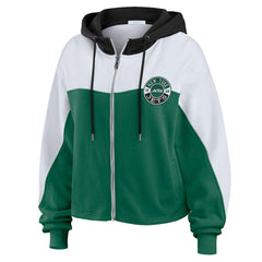 New York Jets WEAR by Erin Andrews Women's Color Block Full-Zip Hoodie - Green/White sale