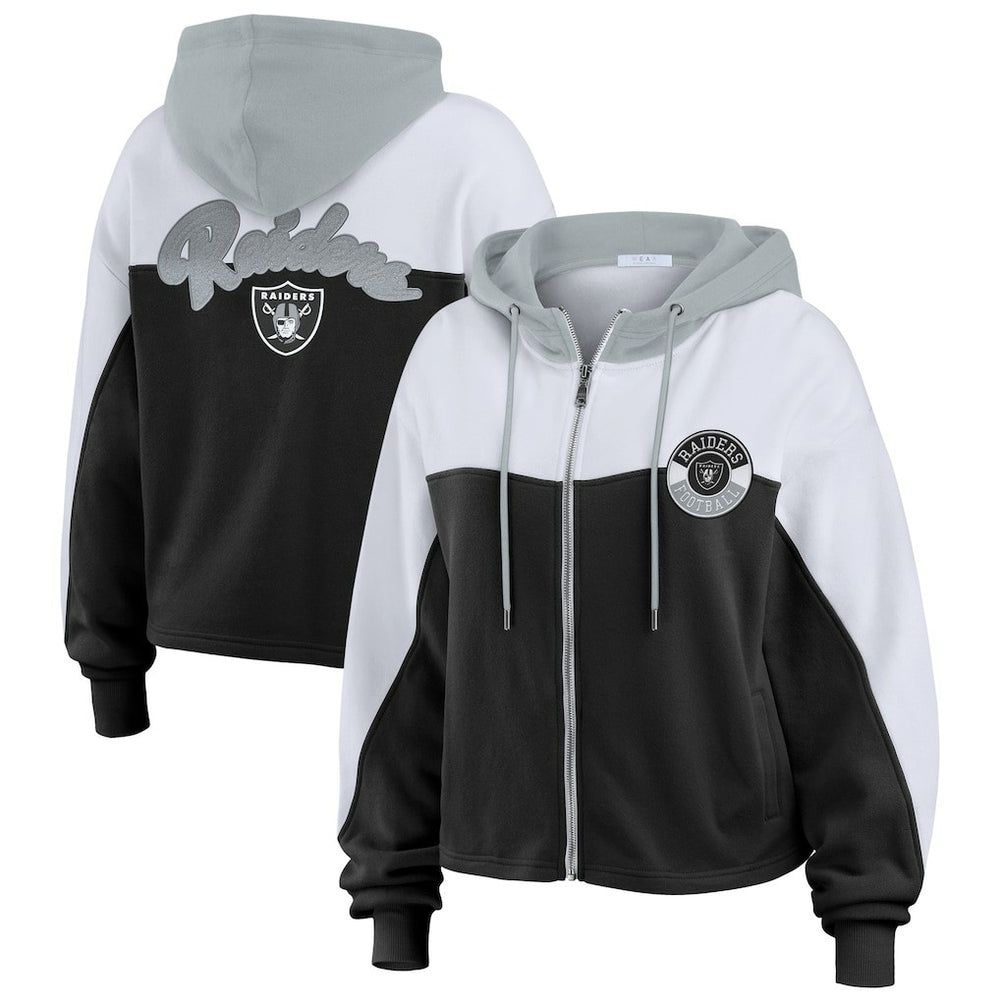 Las Vegas Raiders WEAR by Erin Andrews Women's Plus Size Color Block Full-Zip Hoodie - Black on sale