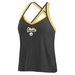 Pittsburgh Steelers WEAR by Erin Andrews Women's Cross Strap Tri-Blend Tank Top - Black sale