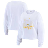 Los Angeles Chargers WEAR by Erin Andrews Women's Postcard Cropped Long Sleeve Top - White for sale