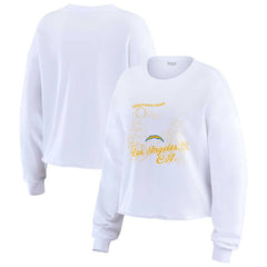 Los Angeles Chargers WEAR by Erin Andrews Women's Postcard Cropped Long Sleeve Top - White for sale