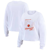 Cleveland Browns WEAR by Erin Andrews Women's Postcard Cropped Long Sleeve Top - White sale