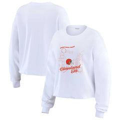 Cleveland Browns WEAR by Erin Andrews Women's Postcard Cropped Long Sleeve Top - White sale