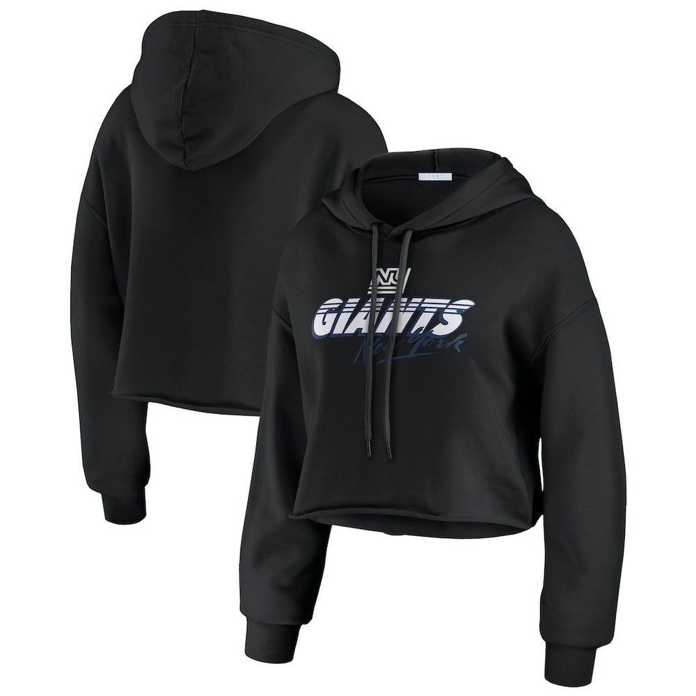 New York Giants WEAR by Erin Andrews Women's Prime Cropped Pullover Hoodie - Black cheap