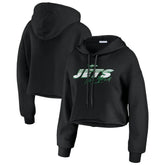 New York Jets WEAR by Erin Andrews Women's Prime Cropped Pullover Hoodie - Black cheap