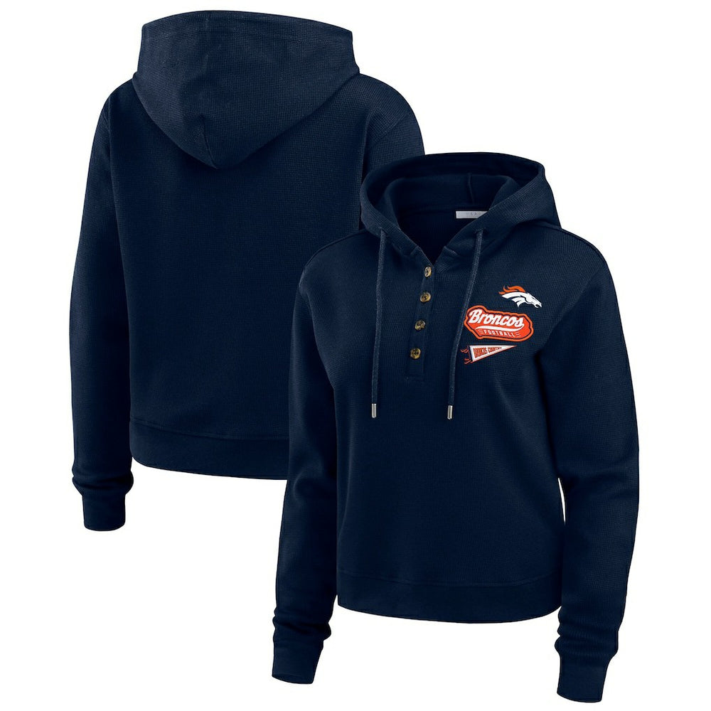 Denver Broncos WEAR by Erin Andrews Women's Waffle-Knit Pullover Hoodie - Navy on sale