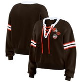 Cleveland Browns WEAR by Erin Andrews Women's Lace-Up Sweater - Brown discount