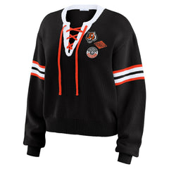 Cincinnati Bengals WEAR by Erin Andrews Women's Lace-Up Sweater - Black sale