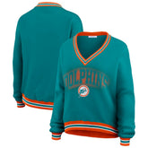 Miami Dolphins WEAR by Erin Andrews Women's Oversized Long Sleeve V-Neck Sweatshirt - Aqua for sale