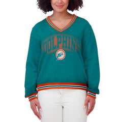 Miami Dolphins WEAR by Erin Andrews Women's Oversized Long Sleeve V-Neck Sweatshirt - Aqua for sale