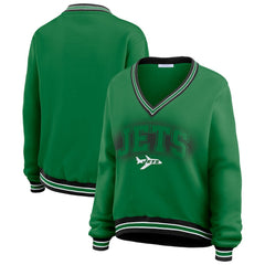 New York Jets WEAR by Erin Andrews Women's Oversized Long Sleeve V-Neck Sweatshirt - Green for sale