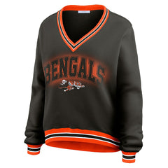 Cincinnati Bengals WEAR by Erin Andrews Women's Oversized Long Sleeve V-Neck Sweatshirt - Black outlet