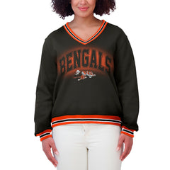 Cincinnati Bengals WEAR by Erin Andrews Women's Oversized Long Sleeve V-Neck Sweatshirt - Black outlet