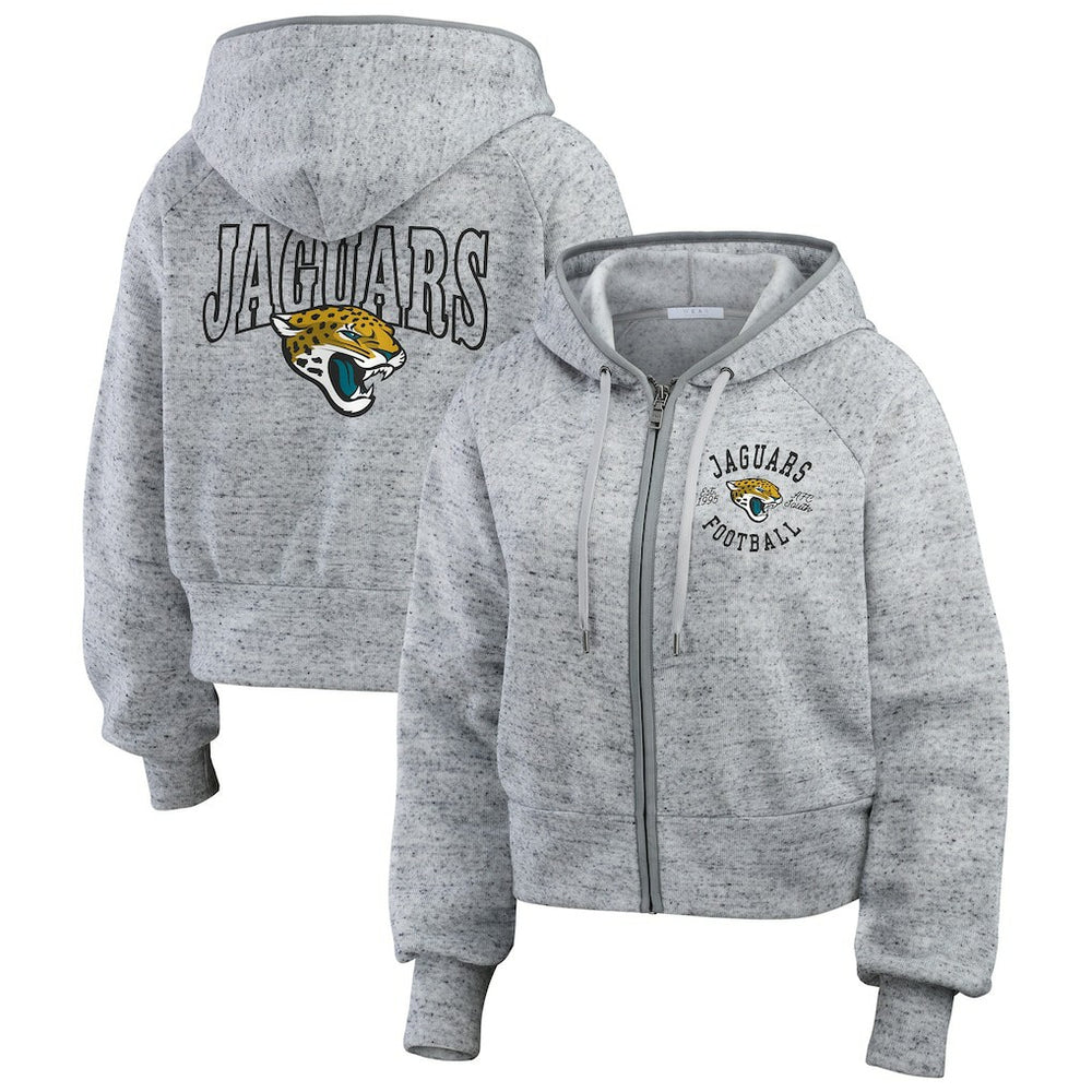 Jacksonville Jaguars WEAR by Erin Andrews Women's Speckled Fleece Cropped Full-Zip Hoodie - Heather Gray on sale