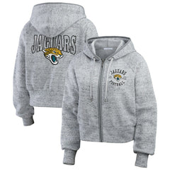 Jacksonville Jaguars WEAR by Erin Andrews Women's Speckled Fleece Cropped Full-Zip Hoodie - Heather Gray on sale