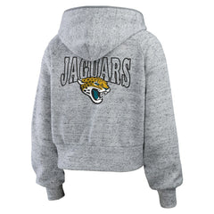 Jacksonville Jaguars WEAR by Erin Andrews Women's Speckled Fleece Cropped Full-Zip Hoodie - Heather Gray on sale