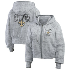 New Orleans Saints WEAR by Erin Andrews Women's Speckled Fleece Cropped Full-Zip Hoodie - Heather Gray sale