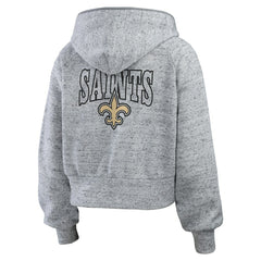 New Orleans Saints WEAR by Erin Andrews Women's Speckled Fleece Cropped Full-Zip Hoodie - Heather Gray sale
