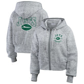 New York Jets WEAR by Erin Andrews Women's Speckled Fleece Cropped Full-Zip Hoodie - Heather Gray online